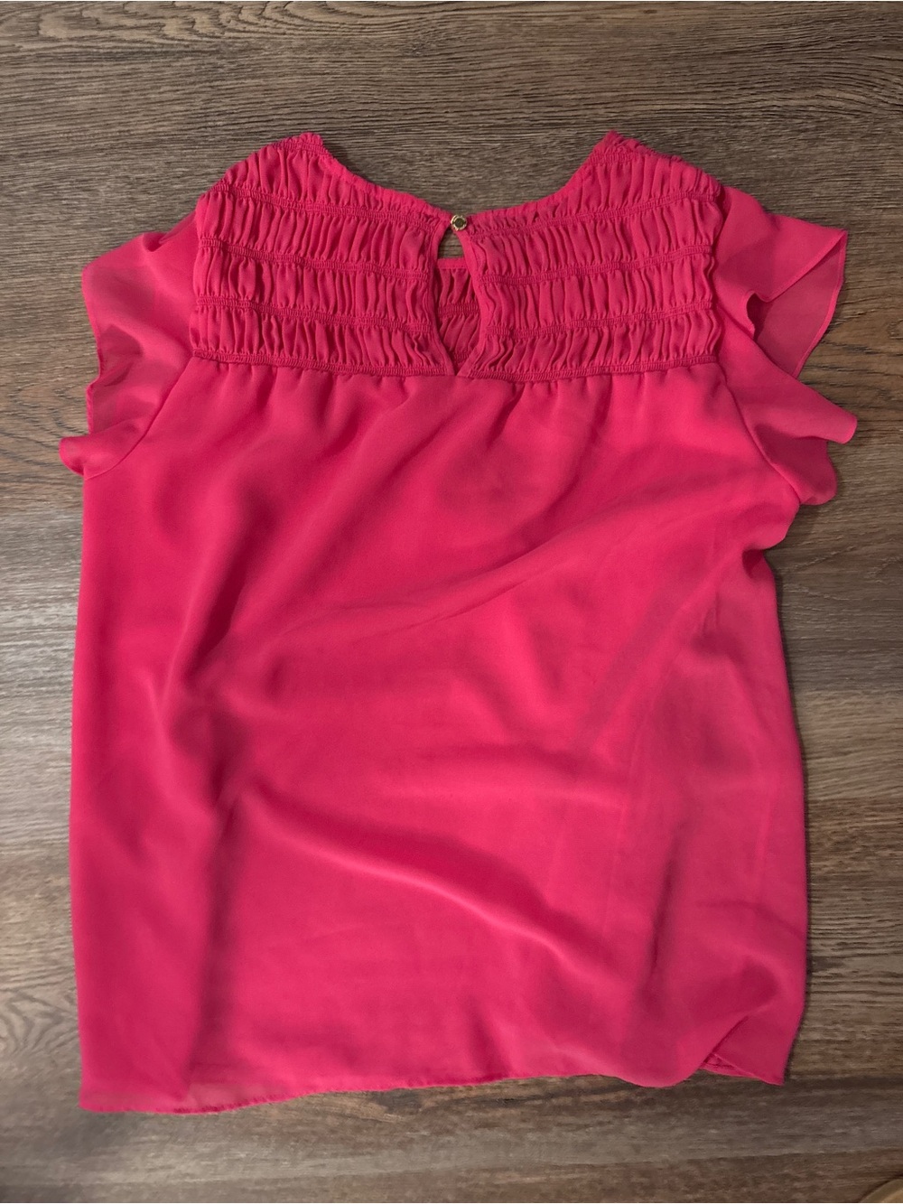 Calvin Klein Hot Pink Smocked Yoke Flutter Sleeve Blouse